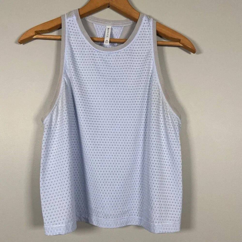 Athleta Chi Dot Mesh Workout Active Crop Tank Blue size XS Sporty‎ Athlesiure